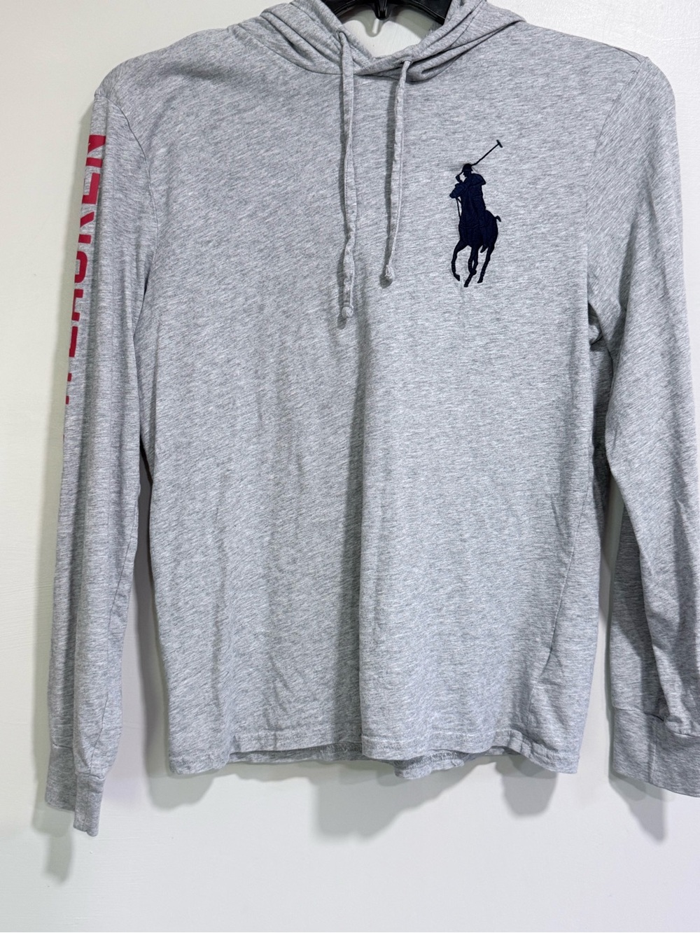 Polo by Ralph Lauren Men's Light Gray Hooded Long-Sleeve Shirt with Navy Pony